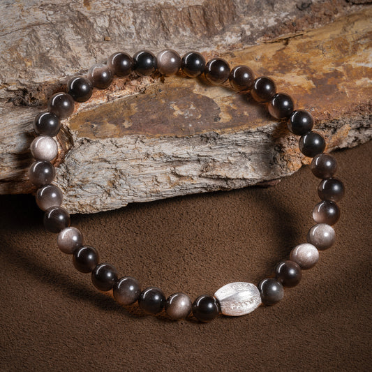 Plateau Night Sky Silver sheen obsidia beaded bracelet 6mm