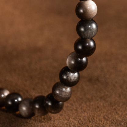 Plateau Night Sky Silver sheen obsidia beaded bracelet 6mm