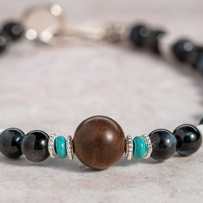 Pulsera unisex de cuentas de aguamarina Black Hill 