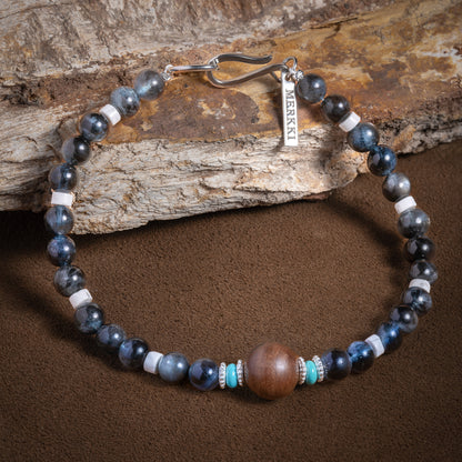 Pulsera unisex de cuentas de aguamarina Black Hill 