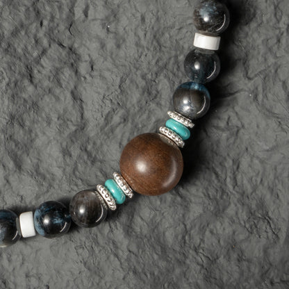 Pulsera unisex de cuentas de aguamarina Black Hill 