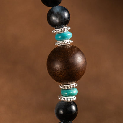 Pulsera unisex de cuentas de aguamarina Black Hill 