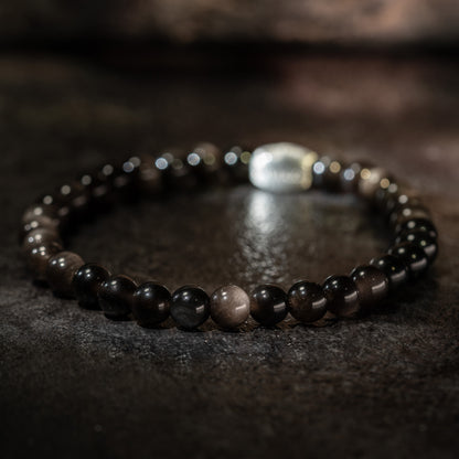 Plateau Night Sky Silver sheen obsidia beaded bracelet 6mm