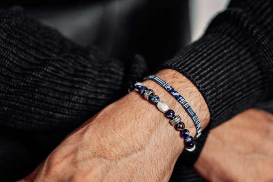 Wisdom Set | 8mm Blue Apatite & Lapis Lazuli braided bracelet stack