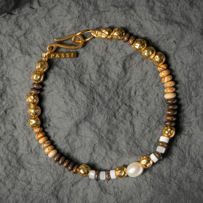 Sand Temple SET | Men's Obsidian and Pearl Golden Bracelet Stack SET 6mm