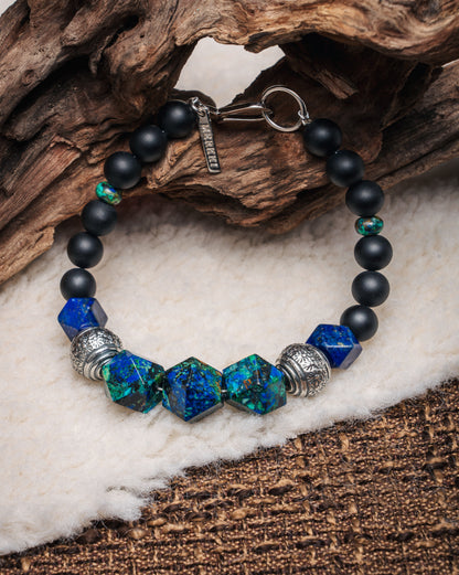 Tribal Flag | Black Onyx Lapis Lazuli Azurite crystals 8.5mm