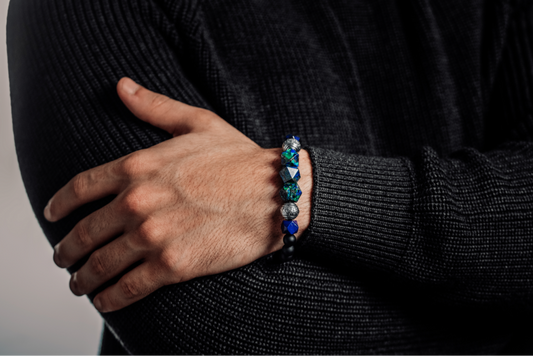 Tribal Flag | Black Onyx Lapis Lazuli Azurite crystals 8.5mm