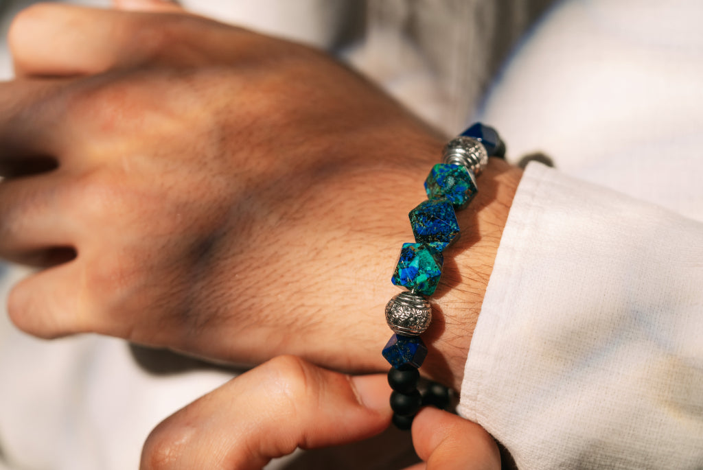 Tribal Flag | Black Onyx Lapis Lazuli Azurite crystals 8.5mm